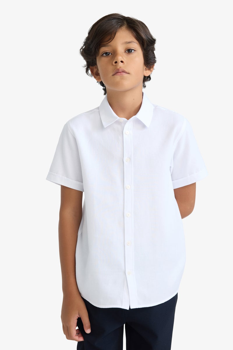 DeFacto White Boy Boy Polo Neck Textured Short Sleeve Shirt Casual - Image 3